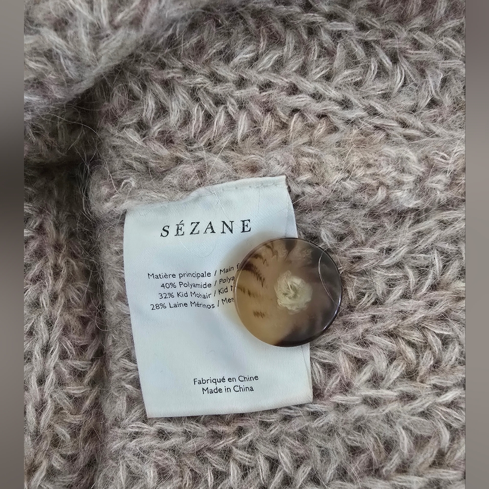 SÉZANE Basile Chunky Knit Mohair Cardigan Beige Grampacore Oversized S Like New - Picture 10 of 11